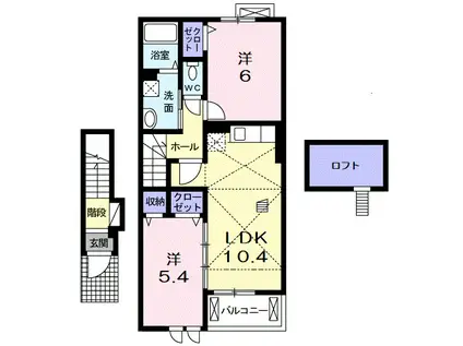 サニーハウスHAGIWARAII(2LDK/2階)の間取り写真