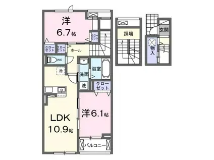 海田町三迫アパート(2LDK/3階)の間取り写真
