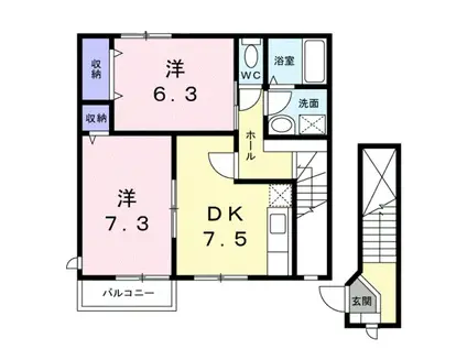 リバーサイド・ガーデン打田B(2DK/2階)の間取り写真