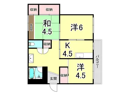 明舞第二団地5号棟(3K/5階)の間取り写真