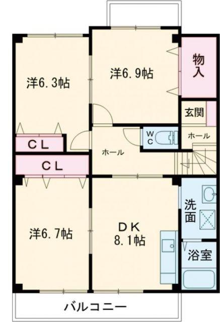 ネクステージルミエール(3DK/2階)の間取り写真