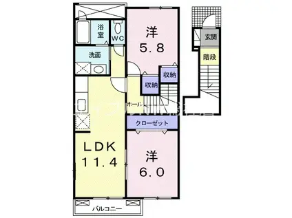 パラッツオ・クォーレB棟(2LDK/2階)の間取り写真