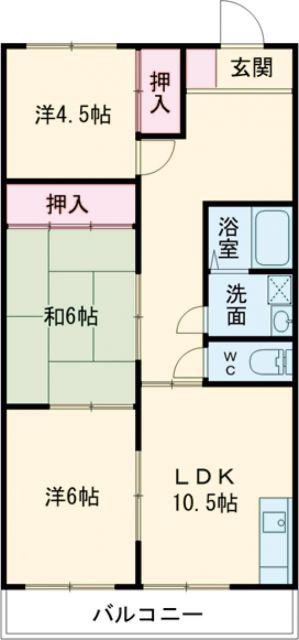 今之浦マンション(3LDK/2階)の間取り写真
