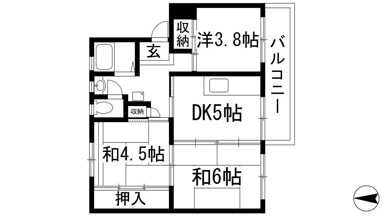 逆瀬川17号棟(3DK/5階)の間取り写真
