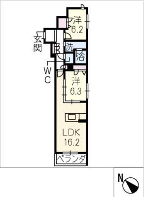 ラウンドアバウト安城(2LDK/2階)の間取り写真