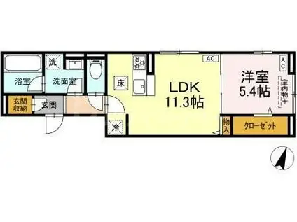 ディーグラース(1LDK/1階)の間取り写真