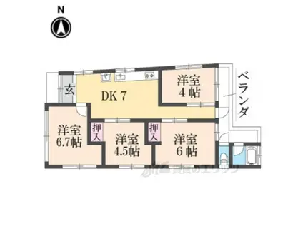 松室中溝町マンション(4DK/3階)の間取り写真