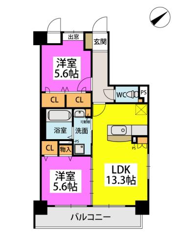 シグレア下大利(2LDK/7階)の間取り写真