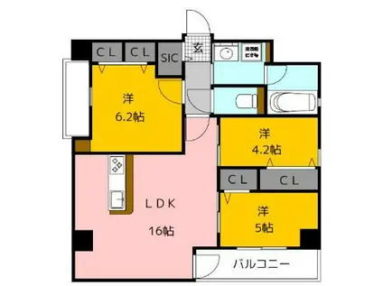MODERN PALAZZO 中洲川端 PRECIOUS COURT(3LDK/7階)の間取り写真