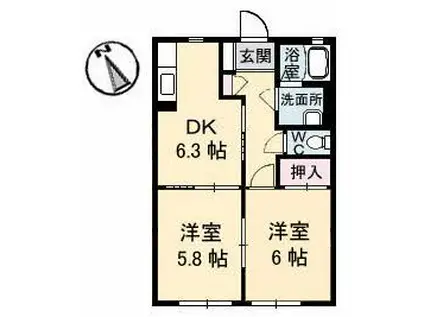 ハイツ安倍21 I棟(2DK/2階)の間取り写真