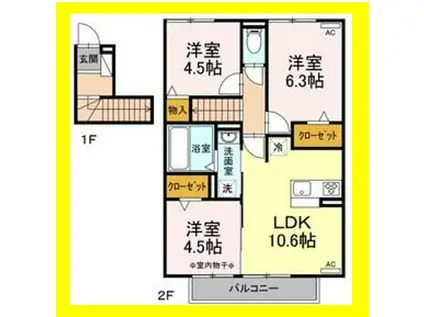 ＪＲ東海道本線 静岡駅 徒歩55分 2階建 築4年(3LDK/2階)の間取り写真