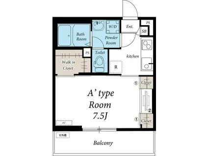 リブリ・宮II(1K/2階)の間取り写真