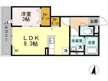 ジーヴォソレイユ(1LDK/2階)の間取り写真