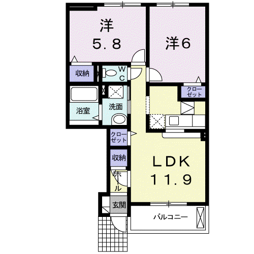 メディオ・レガーロA(2LDK/1階)の間取り写真