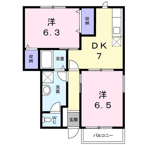 サンヒルズ A(2DK/1階)の間取り写真