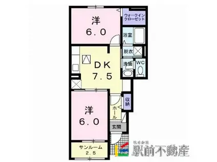 クレールII B(2DK/1階)の間取り写真
