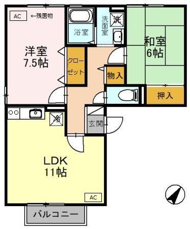 THICK FOREST A棟(2LDK/2階)の間取り写真