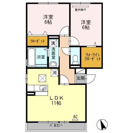 グリーンレジデンスA棟(2LDK/3階)の間取り写真