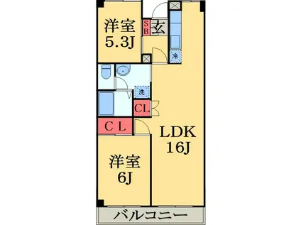 シャインクロコ(2LDK/2階)の間取り写真
