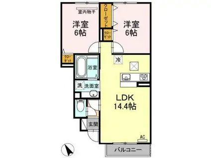 花水木ハイツ B(2LDK/1階)の間取り写真