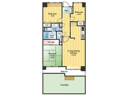 越谷北パーク・ホームズ(2SLDK/1階)の間取り写真