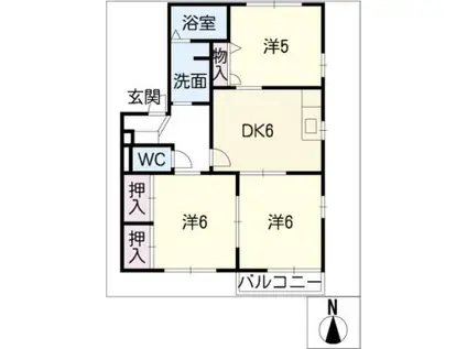 グリーンタウントーシンI棟(3DK/2階)の間取り写真