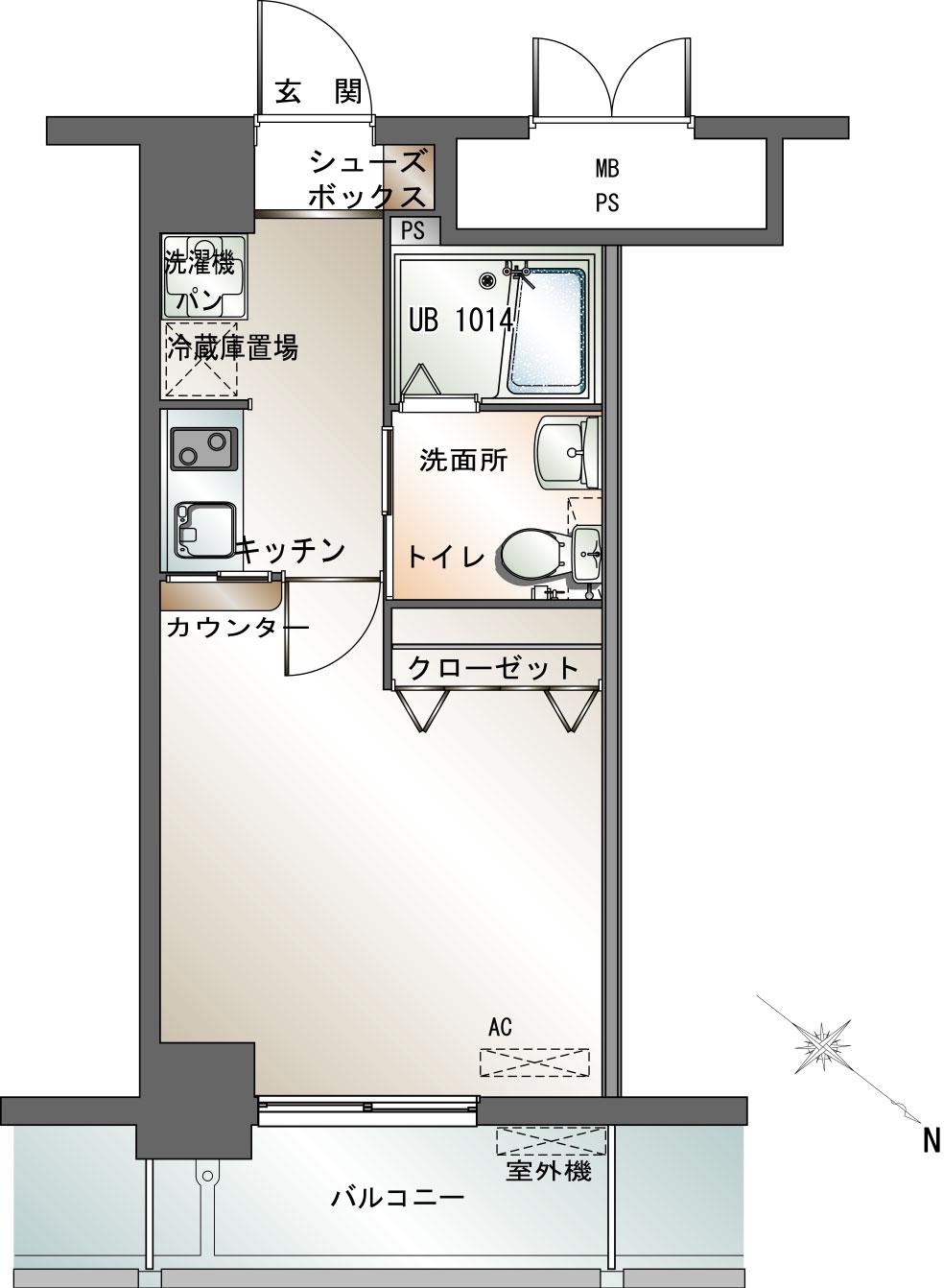 エンクレスト渡辺通(1K/2階)の間取り写真
