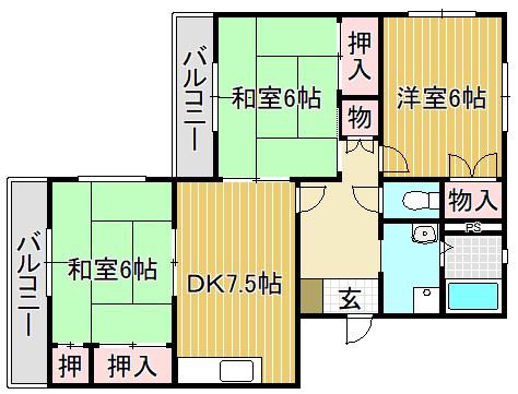 ワイズマンション栗東(3DK/4階)の間取り写真
