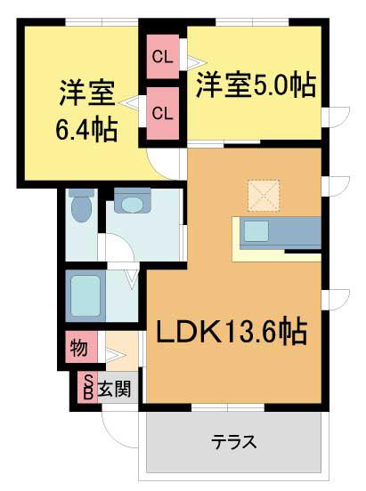 シャーメゾン樋ノ口 A棟(2LDK/1階)の間取り写真