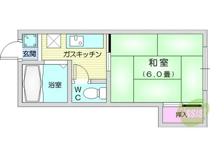 メゾネット木町(1K/2階)の間取り写真