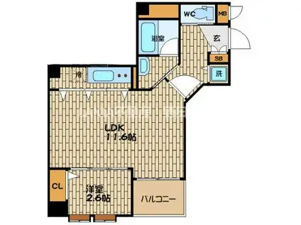 ブラーヴォこのはな千鳥橋II(1LDK/4階)の間取り写真