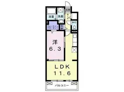 ティーフレイム(1LDK/2階)の間取り写真