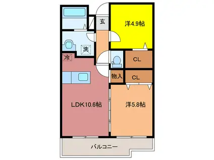 ヴィア フェリーチェ(2LDK/3階)の間取り写真