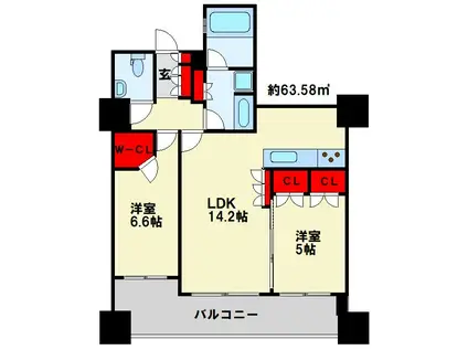 リビオ大手町グランエンブレム(2LDK/3階)の間取り写真