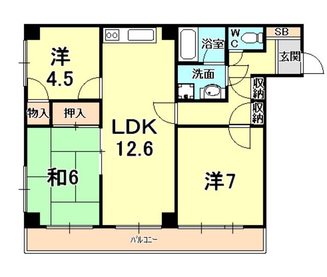夙川ガーデンハイムI(3LDK/4階)の間取り写真