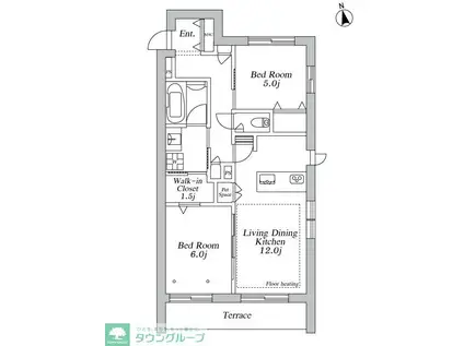 登戸メゾン東棟(2LDK/1階)の間取り写真