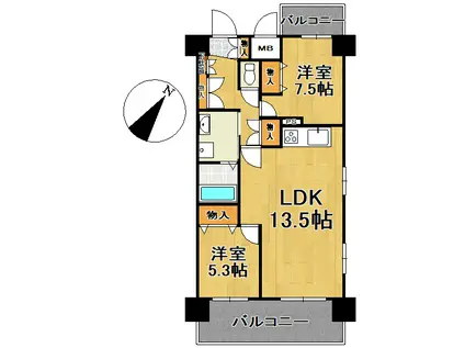ヴィラ東中通(2LDK/9階)の間取り写真
