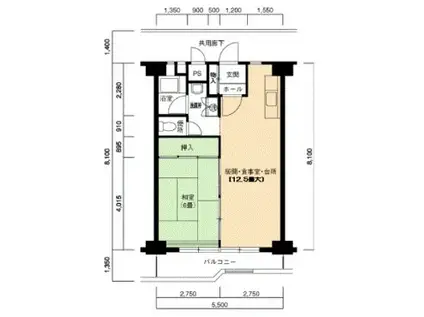 UR牛巻(1LDK/14階)の間取り写真