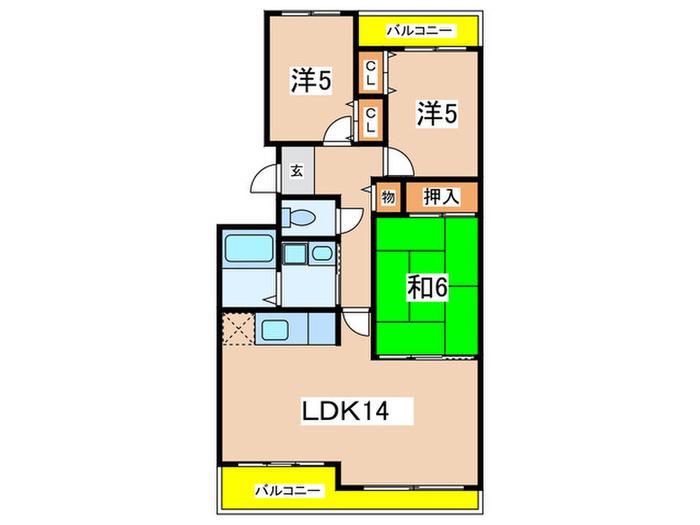 カーサ・ドゥ・テソロ(3LDK/3階)の間取り写真
