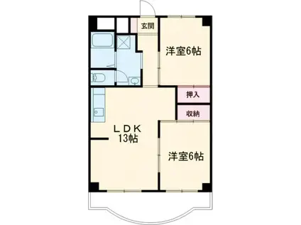 オリエンタルハイツ(2LDK/2階)の間取り写真