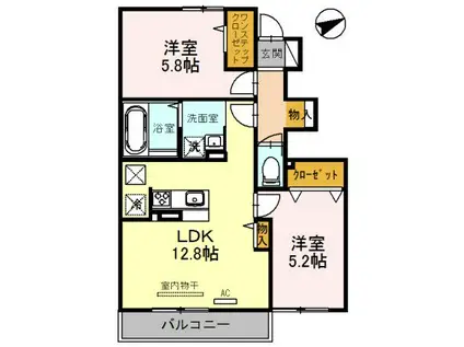 プレミール・イダII(2LDK/1階)の間取り写真