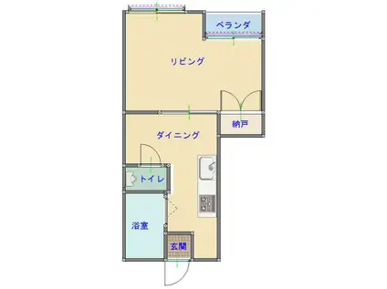 セゾンライフ(1DK/2階)の間取り写真