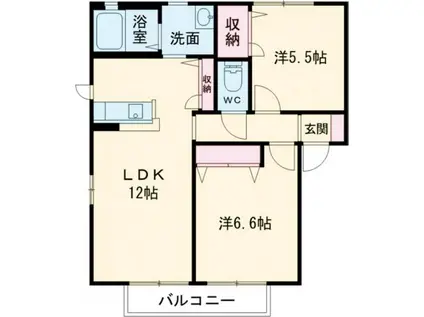 花ぞ野ローズガーデンB棟(2LDK/2階)の間取り写真