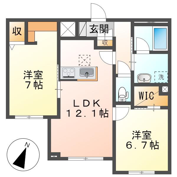 アベニール千鶴(2LDK/1階)の間取り写真