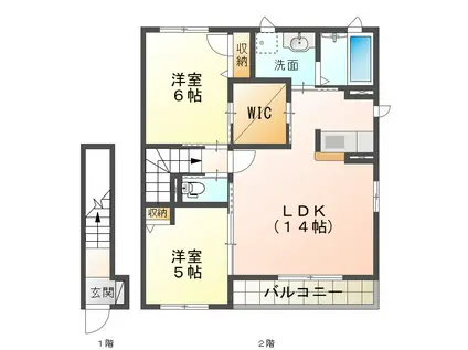 秋桜タウンE(2LDK/2階)の間取り写真
