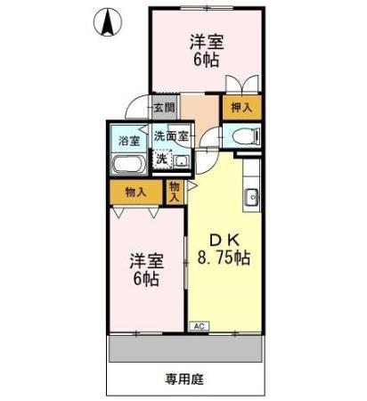 ハイカムール青山(2DK/1階)の間取り写真