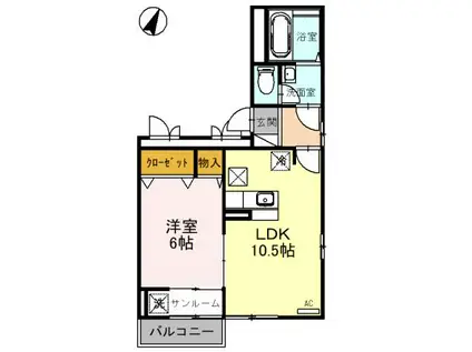 カメリア21 B(1SLDK/1階)の間取り写真