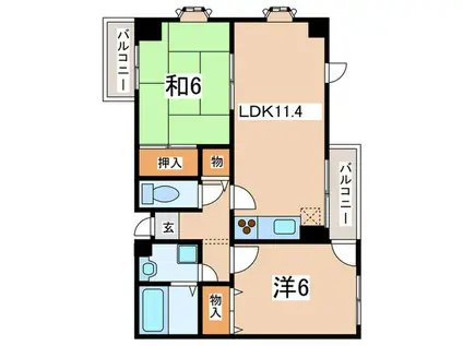 ラディエ南武庫之荘(2LDK/2階)の間取り写真