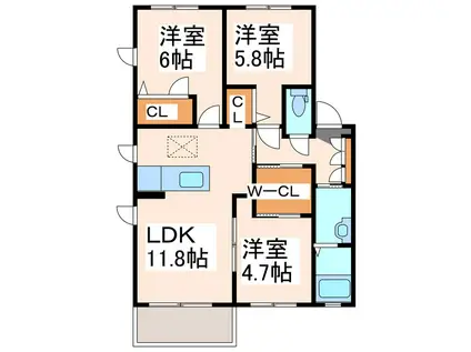 サンビレッジ清藤(3LDK/2階)の間取り写真