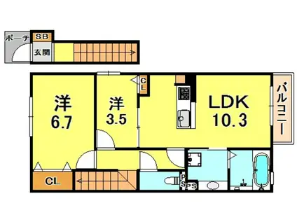 NHエステート御影山手(2LDK/2階)の間取り写真